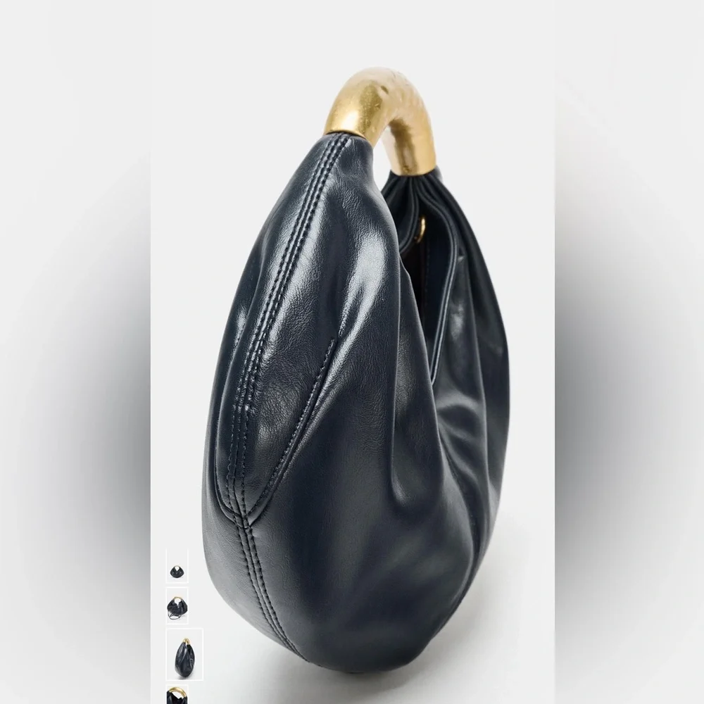 ZARA NWT Navy Blue Handbag with Gold Handle